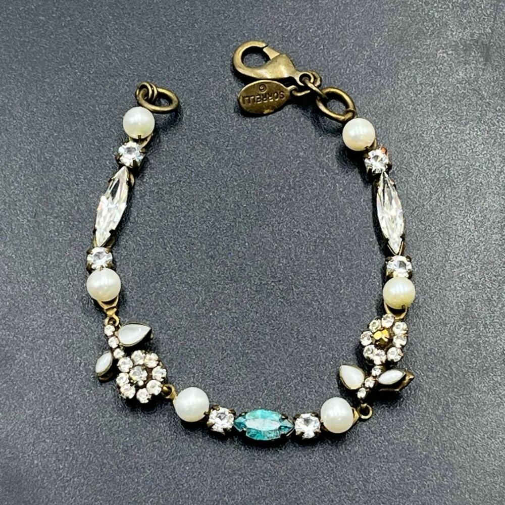 Sorrelli Clear Crystal Flower Blue Swarovski Antiqued Romantic‎ Bracelet